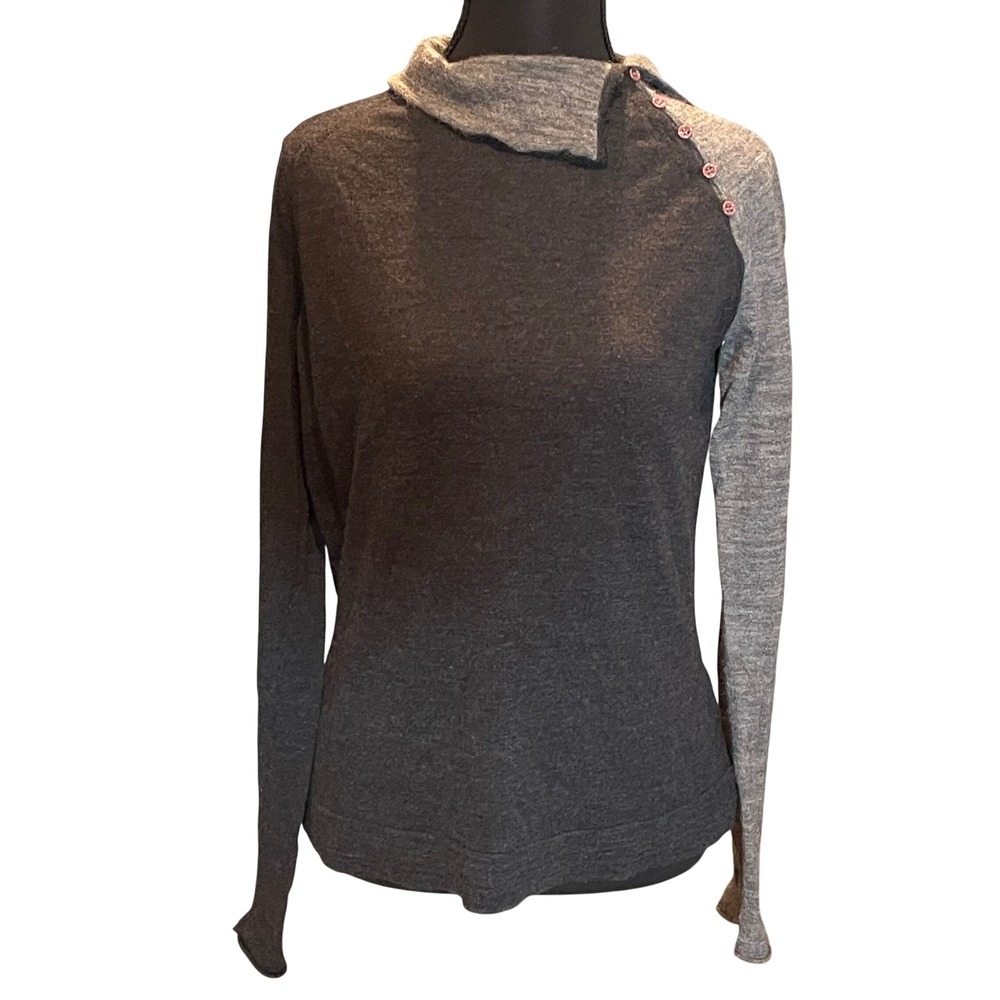 VTG Les Copains Wool Alpaca Asymmetrical Button Mock Neck Sweater Italy 46 IV